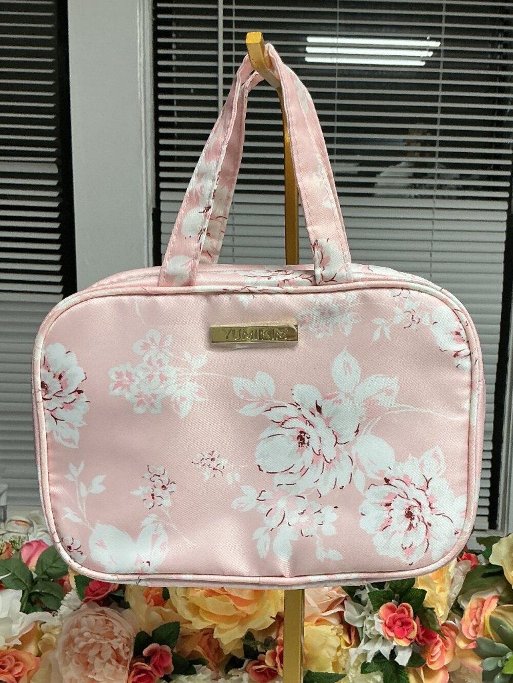 Yumi Kim Pink Floral Hanging Travel Cosmetic Makeup Organizer Bag